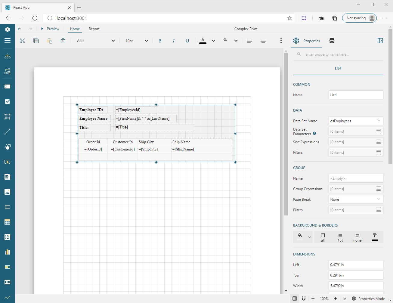 ActiveReportsJS End User Designer