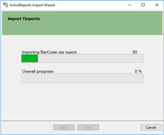 ActiveReports Imports Wizard screen