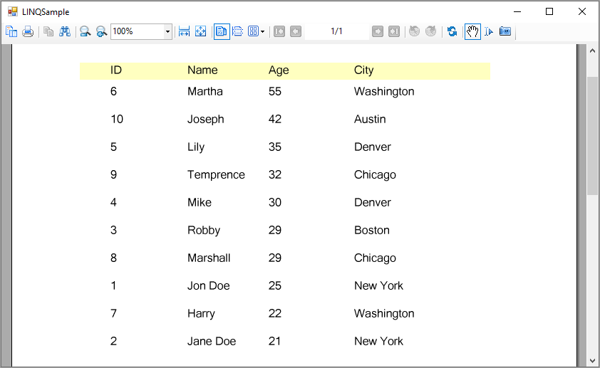 ActiveReports report using LINQ