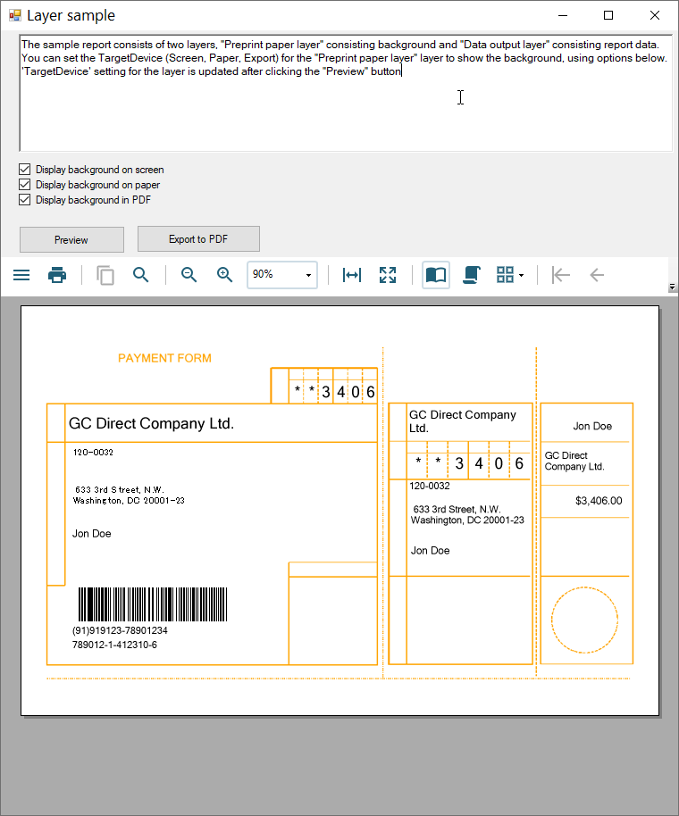 An RDL report with layers
