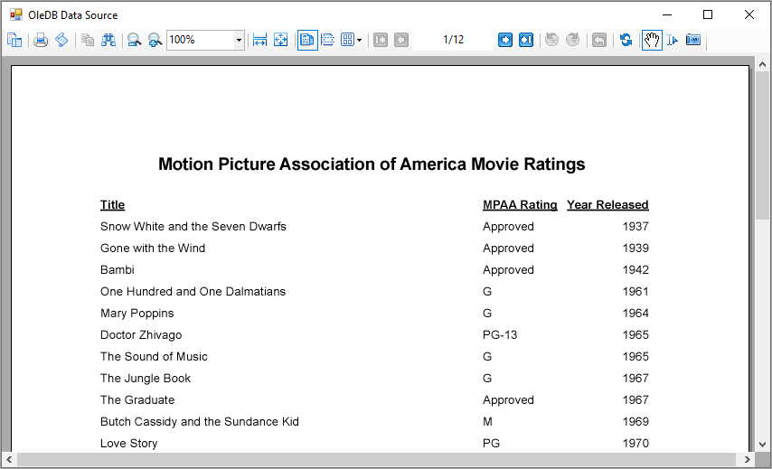 Report bound to OleDB Data Provider