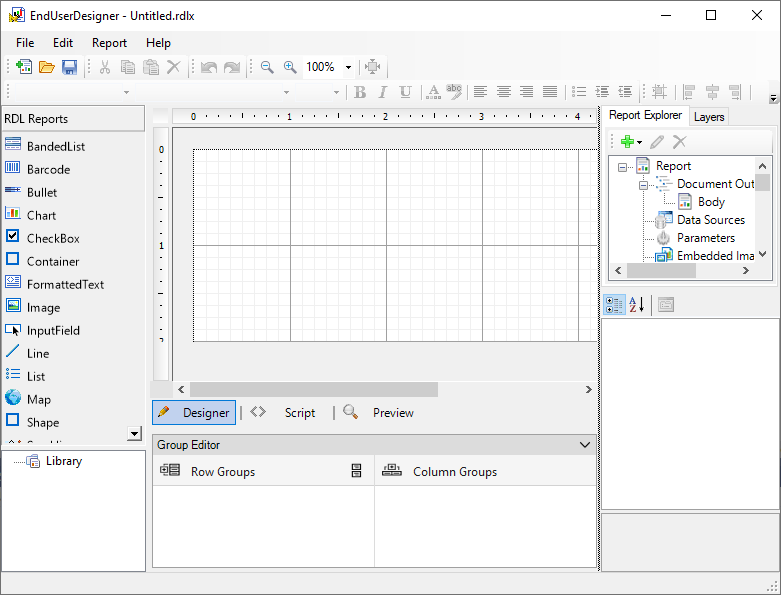 Custom end-user report designer