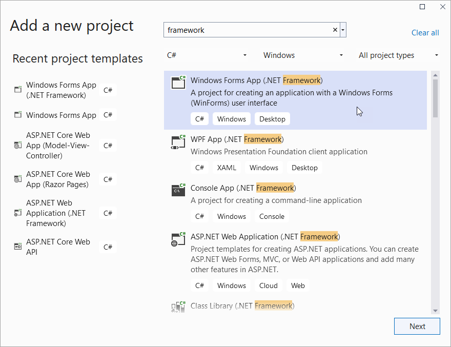 Add WinForms .Net FW Project