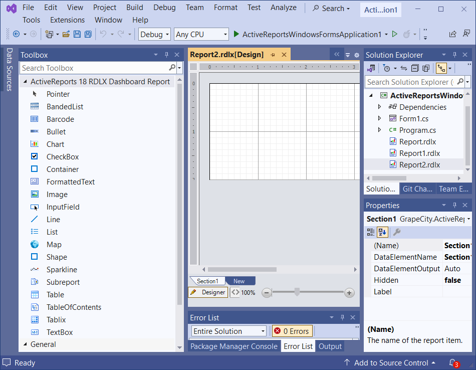 RDLX Dashboard Report Layout