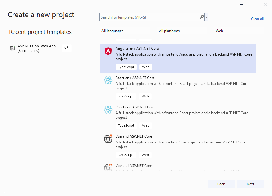 Create a New Project Dialog