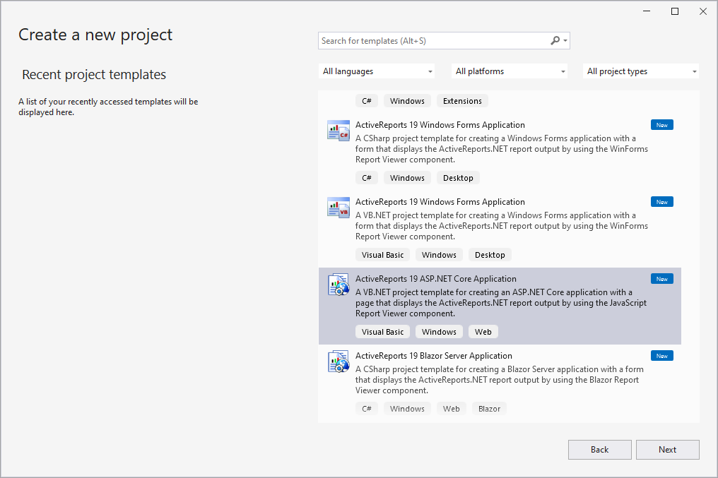 Create new project in Visual Studio