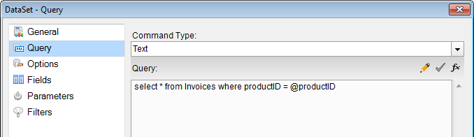 DataSet - Query dialog box