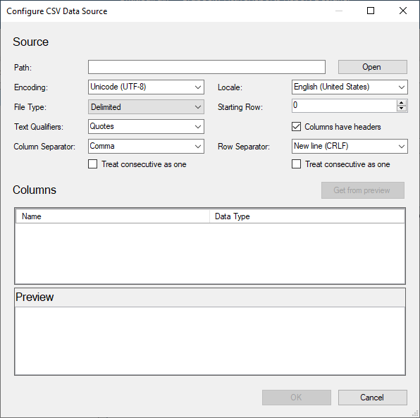 Configure CSV Data Source Wizard