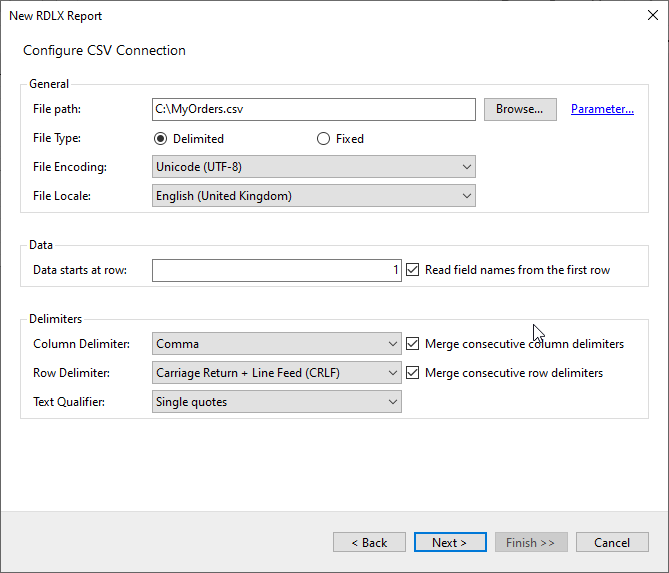 configure csv data source