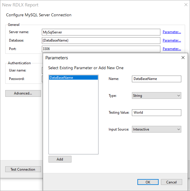 Enter the server connection details