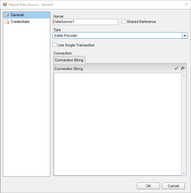 Report Data Source Dailog - Sqlite Data Source