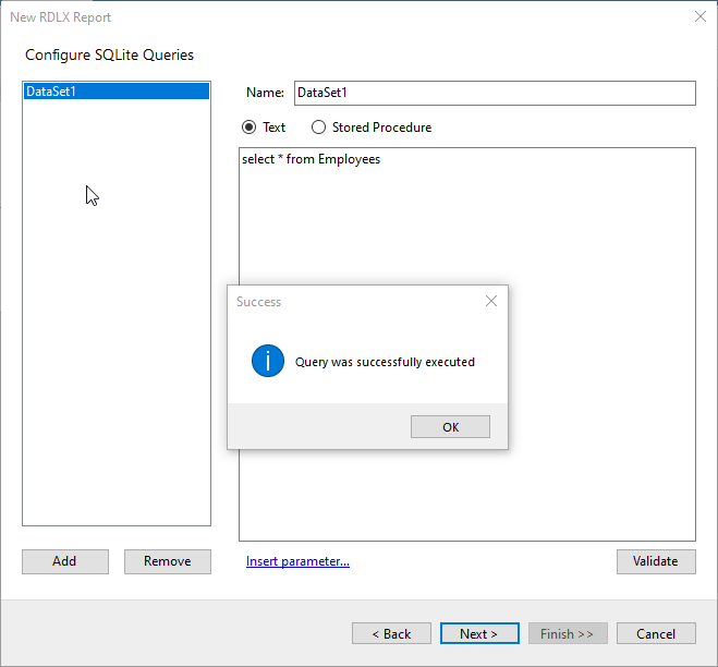 Configure the data set by adding a valid query