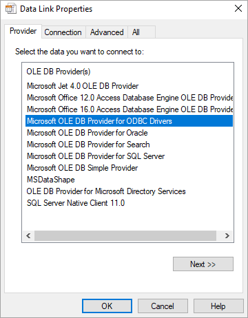 Data Link Dialog Box