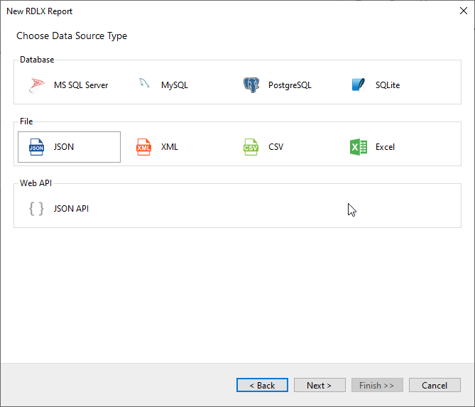 Select the Data Source Type as JSON