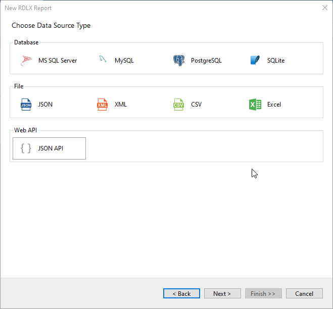 Select the Data Source Type as JSON API