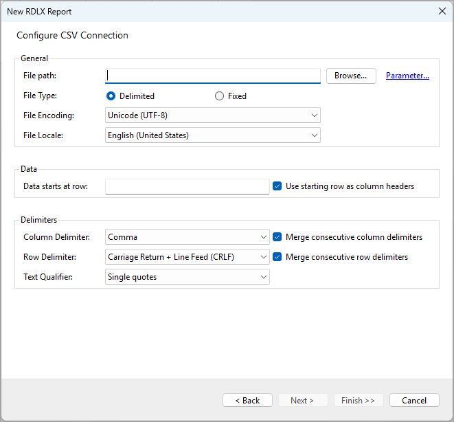 Configure CSV File Connection