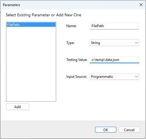 Configure JSON File Connection Parameter