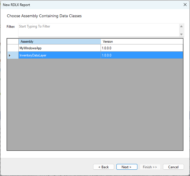 Choose Assemblies Containing Data Classes