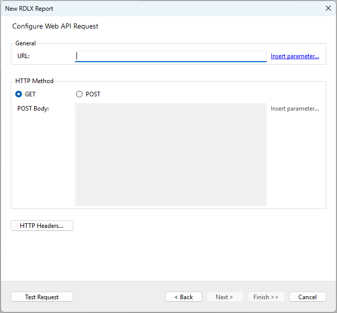Configure Web API Request screen