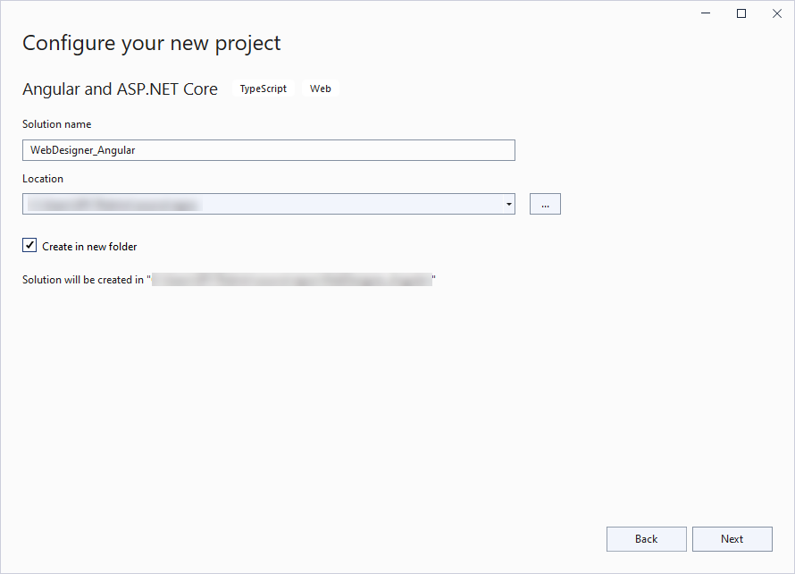 Configure your New Project Dialog