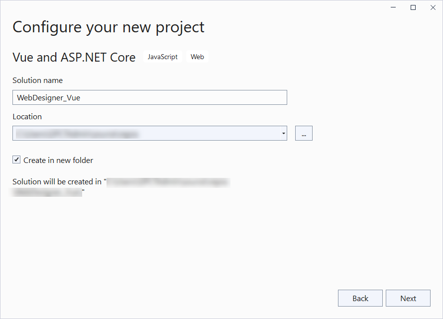 Configure your New Project Dialog