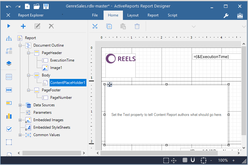 ControlPlaceHolder control in Master report