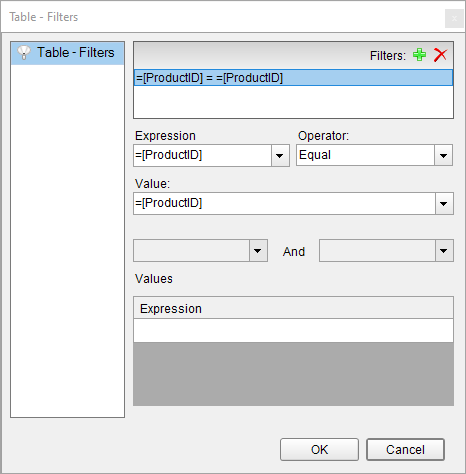 Table Filters Dialog
