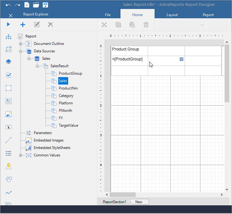 Adding data to Table from Report Explorer