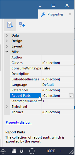Create Report Part via Properties Panel