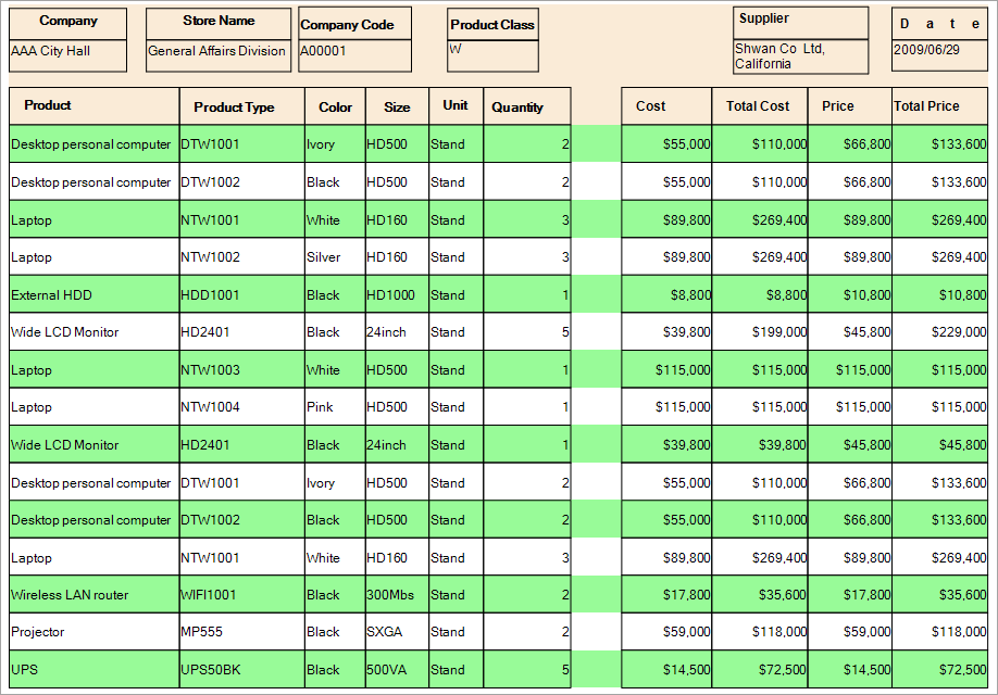 Design green bar report layout