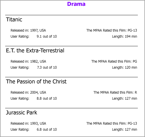 Movies Catalog report at preview with no TOC