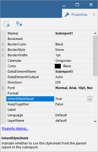 Setting Inherited StyleSheet Property to True in Properties pane