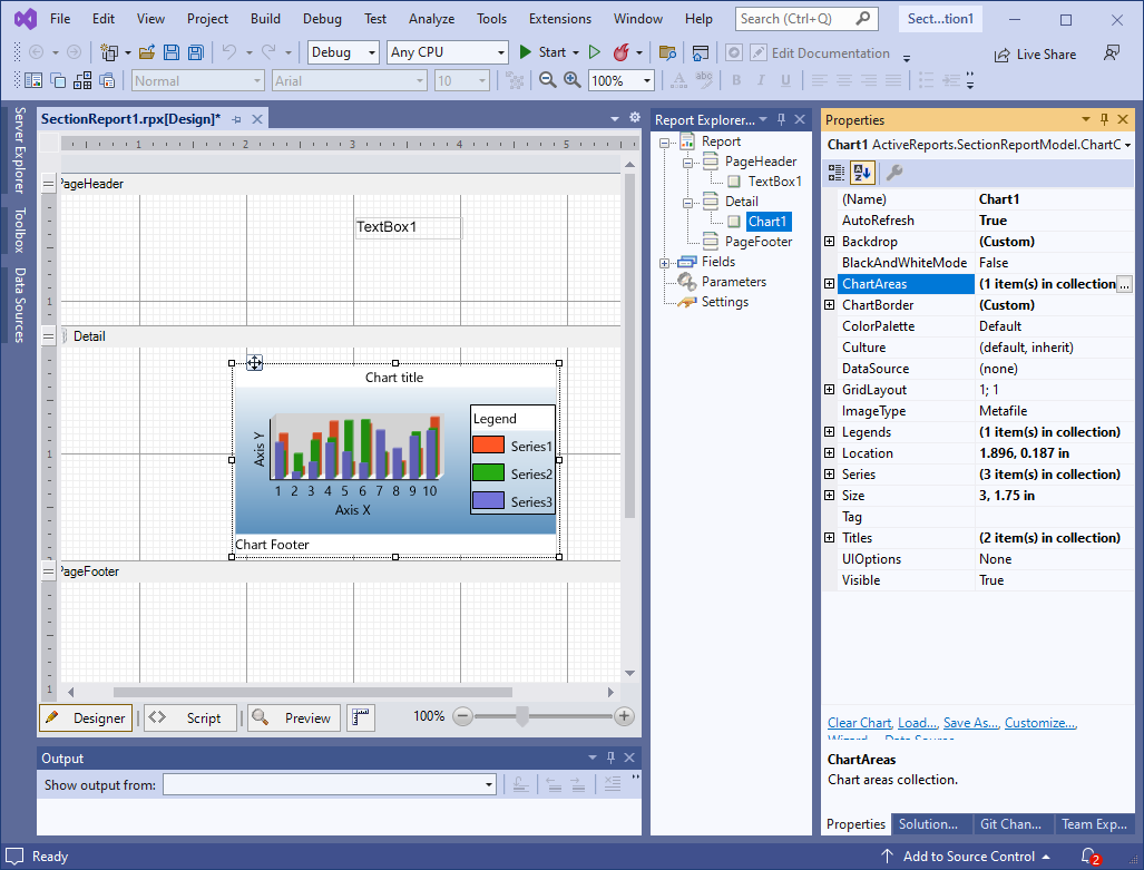 Properties panel in ActiveReports Designer