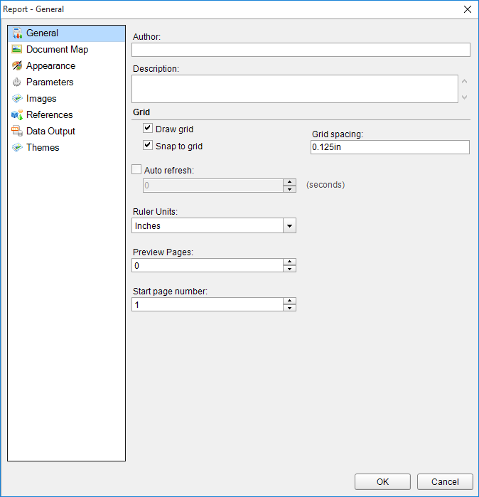 Report - General dialog box
