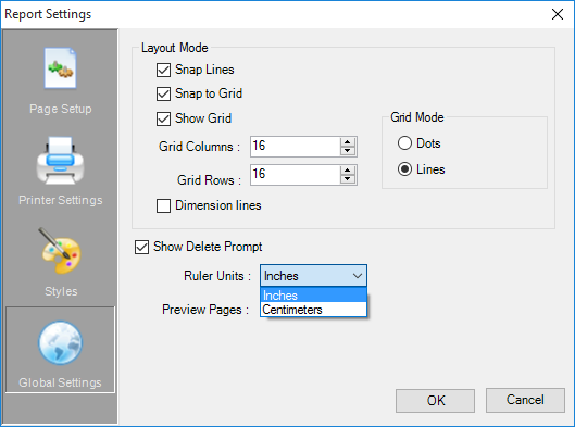 Report Settings dialog box