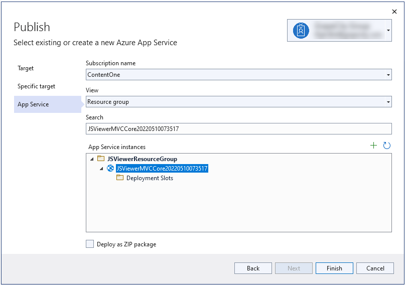 Created Azure App Service instance