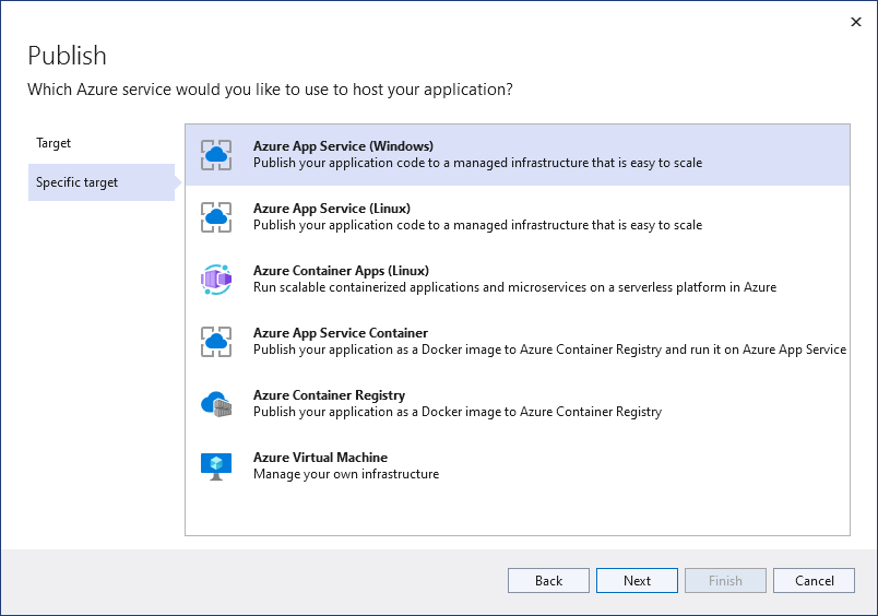 Choose Specific Target in the Publish window
