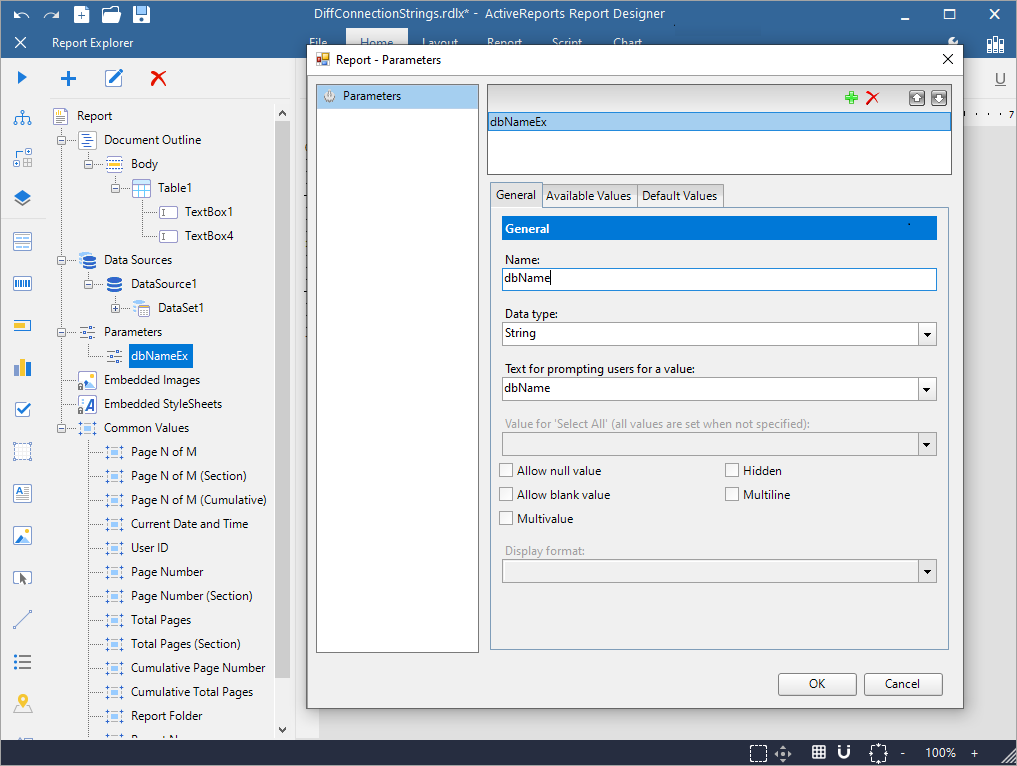 Report Parameters Dialog