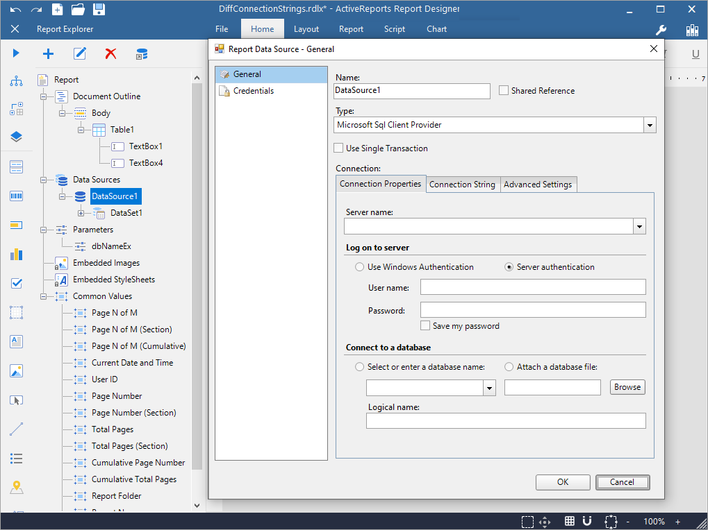 Report Data Source Dialog