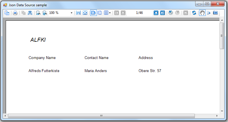 Report bound to JSON DataSource