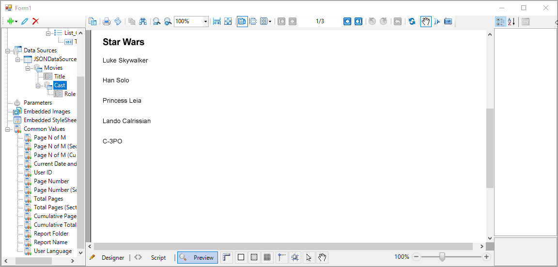 Report with Nested Dataset at Preview