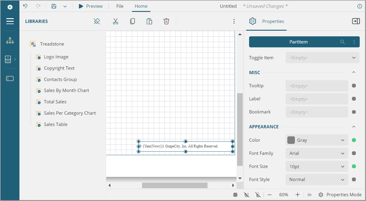 Report Parts in Web Designer