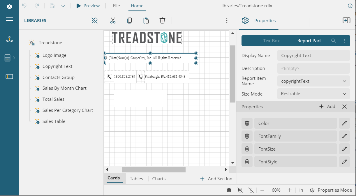 Report Parts in Web Designer
