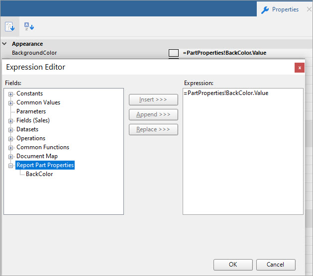 Report Part Property in Expresstion Editor