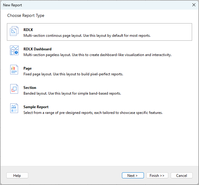 Choose Report Type of the Report Wizard
