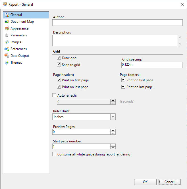 Report dialog box