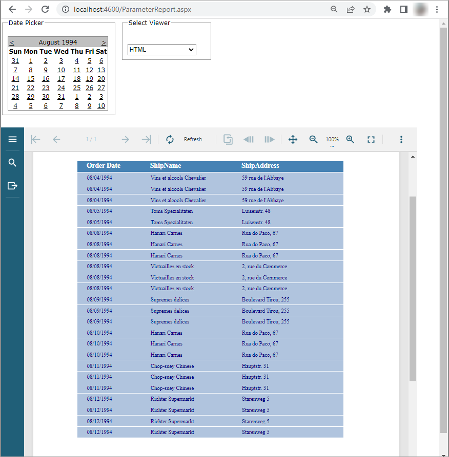 Parameterized Report Example