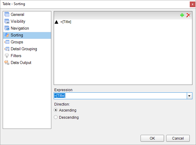 Table Sorting dialog