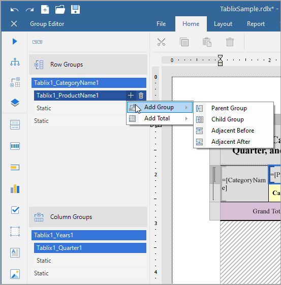 Group Editor in Tablix