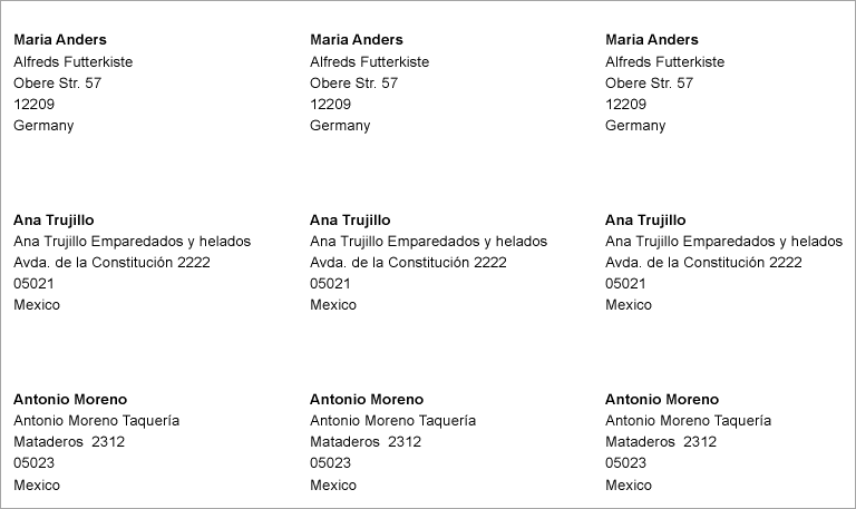 Address Labels Section Report at Run Time